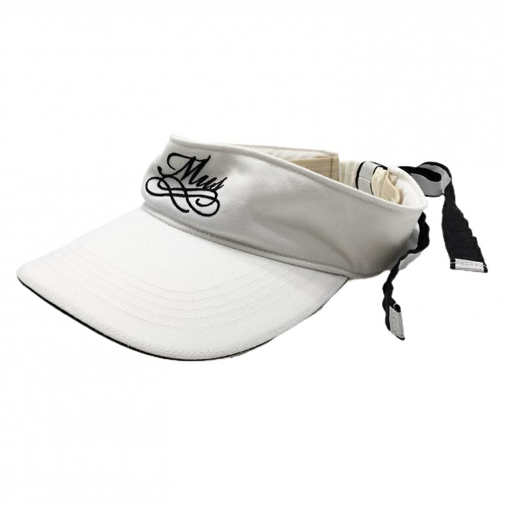 【美品】MUスポーツ サンバイザー 白×黒 リボン レディース F ゴルフウェア M・U SPORTS