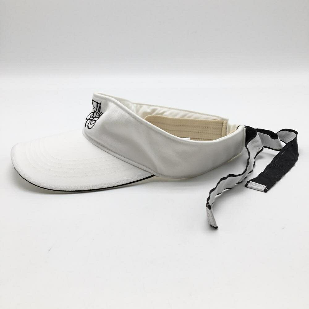 【美品】MUスポーツ サンバイザー 白×黒 リボン レディース F ゴルフウェア M・U SPORTS