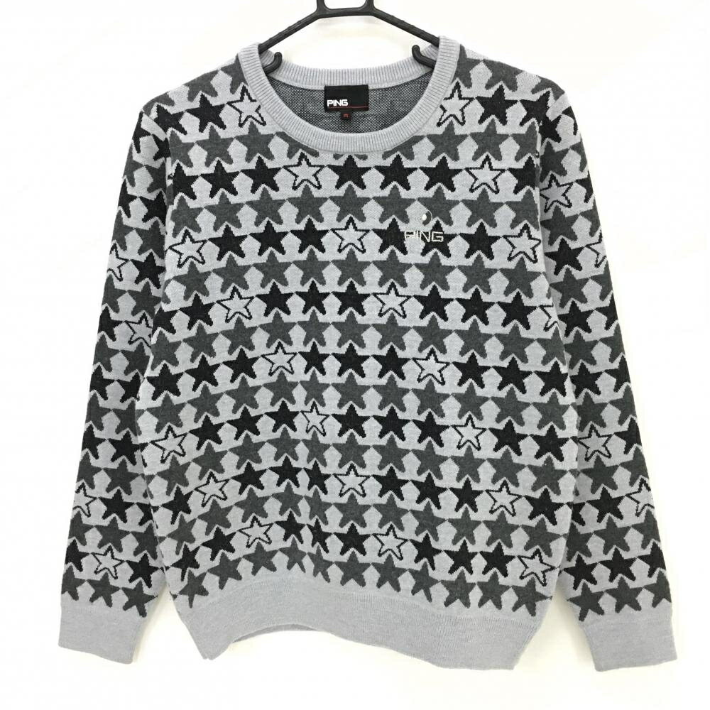 【超美品】ピン セーター グレー×黒 星柄 ニット ウール混 レディース M ゴルフウェア PING