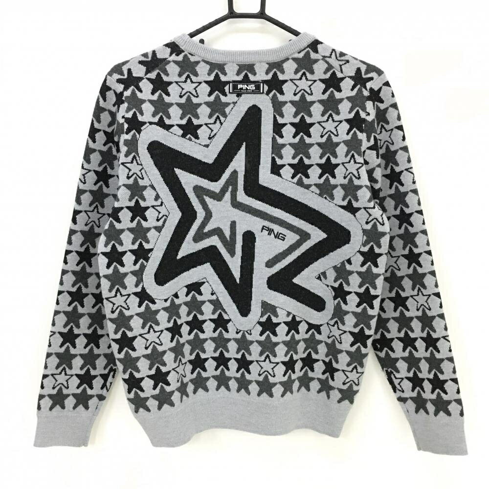 【超美品】ピン セーター グレー×黒 星柄 ニット ウール混 レディース M ゴルフウェア PING