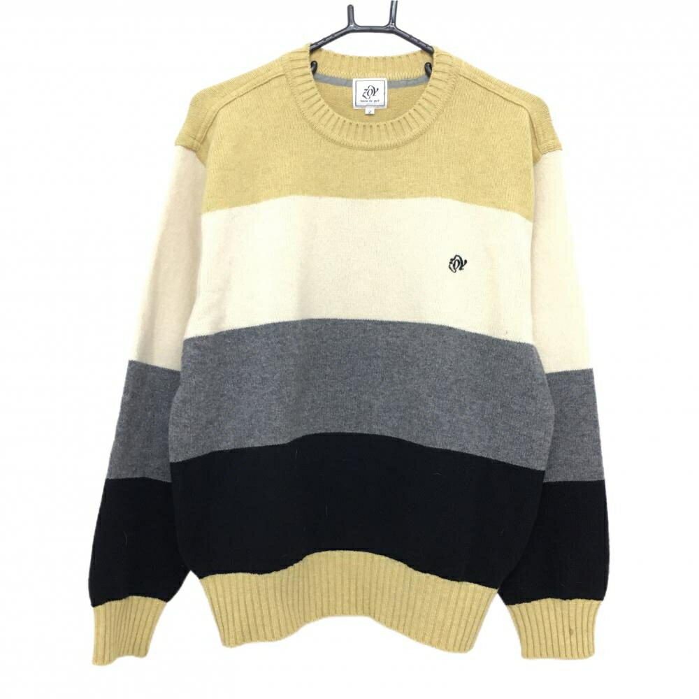 ゾーイ セーター マスタードイエロー×アイボリー×グレー ボーダー ウール100% ニット メンズ 2(M) ゴルフウェア ZOY