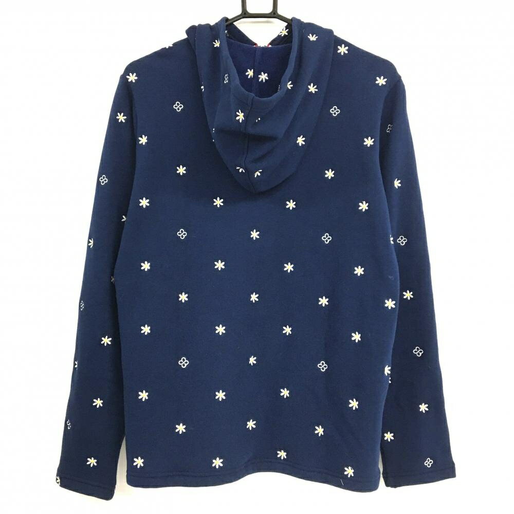 【超美品】マリクレールスポール パーカー ネイビー×白 花刺しゅう柄 裏起毛 レディース LL ゴルフウェア marie claire