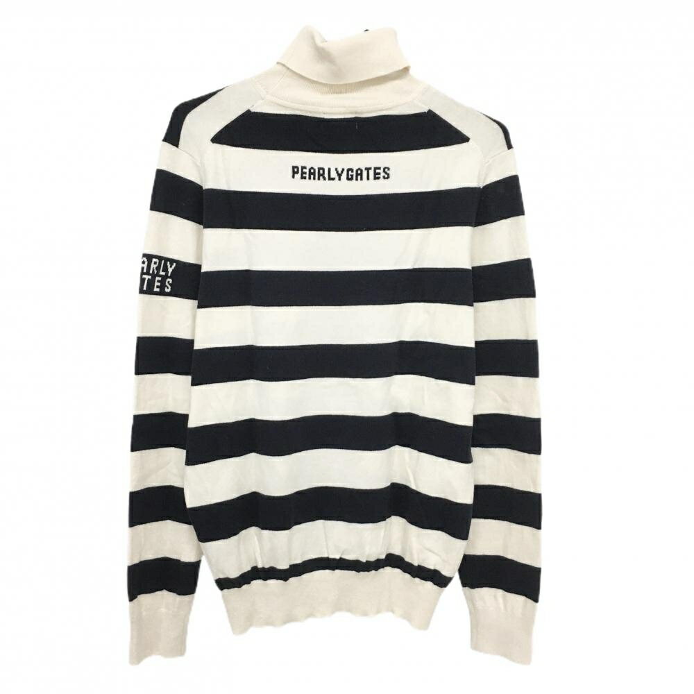 パーリーゲイツ タートルネックセーター アイボリー×ネイビー ボーダー ロゴワッペン ニット メンズ 5(L) ゴルフウェア PEARLY GATES