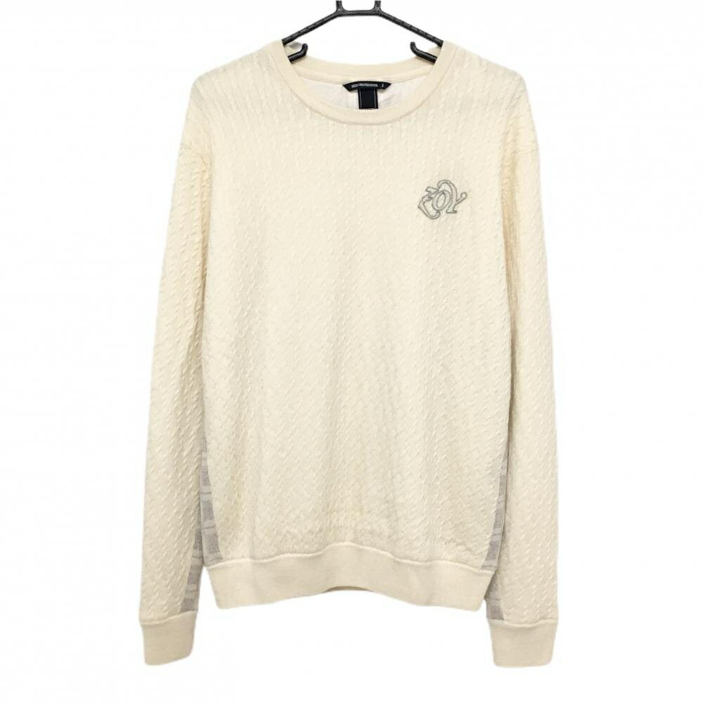 【美品】ゾーイ セーター アイボリー ロゴ刺しゅう 裏地付 袖下・サイド切替 メンズ 3(L) ゴルフウェア..