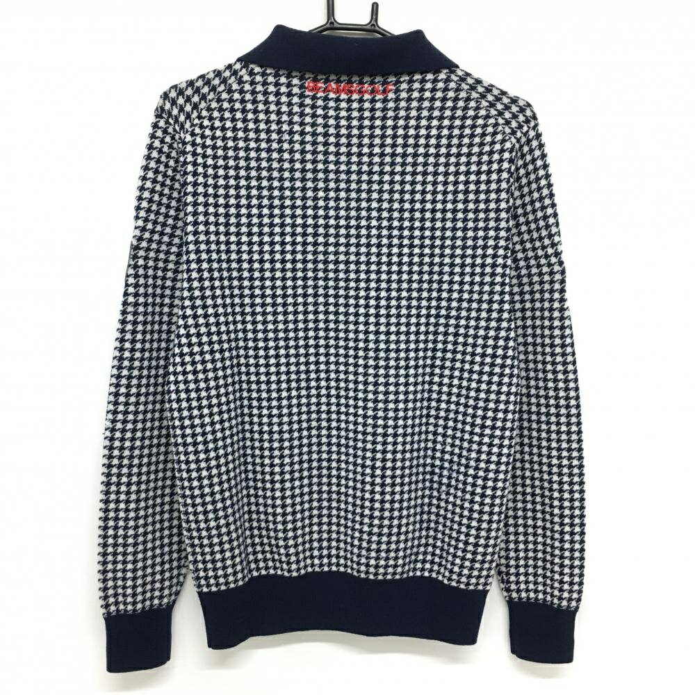 ビームスゴルフ 襟付セーター ネイビー×白 千鳥格子 ニット ウール100％ メンズ S ゴルフウェア BEAMS GOLF