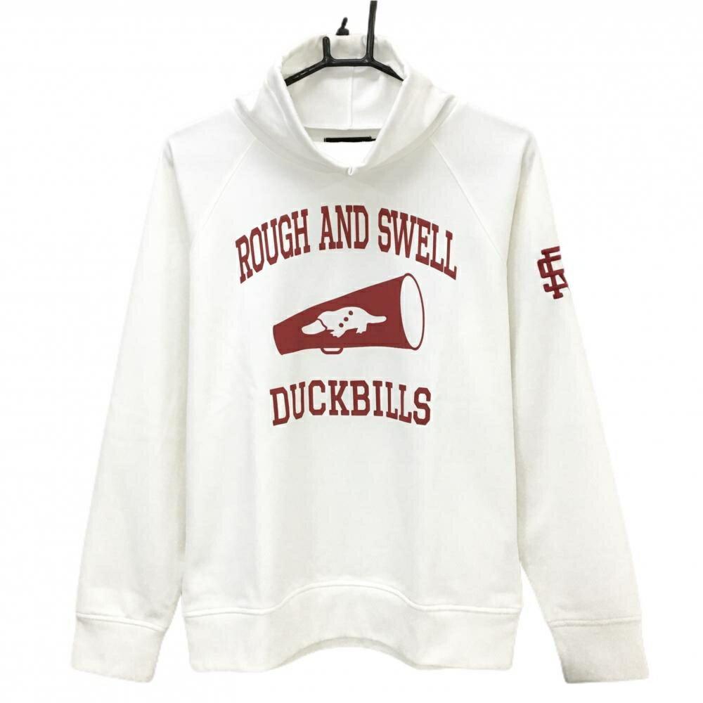 【美品】ラフアンドスウェル ハイネックトレーナー 白 フロントプリント 裏起毛 メンズ S ゴルフウェア..