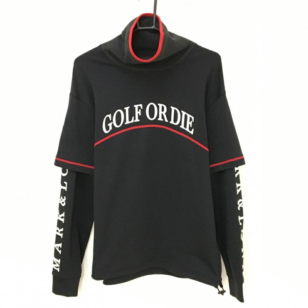 【超美品】マークアンドロナ ハイネックトレーナー 黒×レッド ネック・裏微起毛 メンズ 48(L) ゴルフウ..