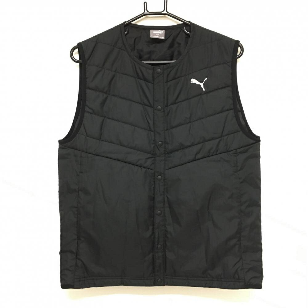【超美品】プーマ 中綿ベスト 黒 ロゴ白 メンズ L ゴルフウェア PUMA