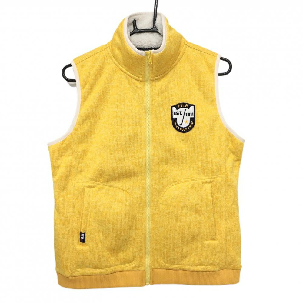 【超美品】フィラゴルフ アウターニットベスト イエロー 内側ボア レディース LL ゴルフウェア FILA GOLF
