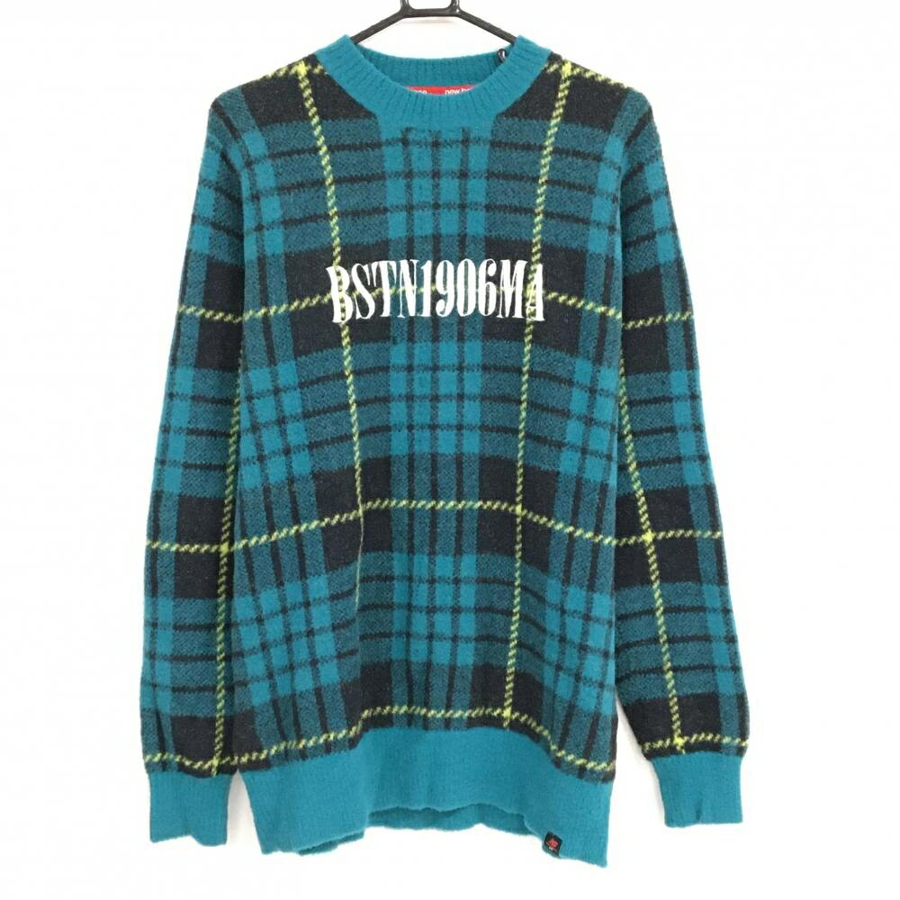 【超美品】ニューバランスゴルフ セーター グリーンブルー×黒 チェック メンズ L ゴルフウェア New Bal..