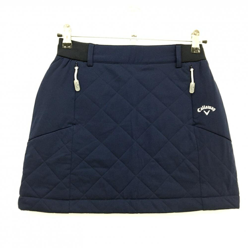 【超美品】キャロウェイ 中綿スカート ネイビー ロゴ白 キルティング ウエスト一部ゴム レディース SS ゴルフウェア Callaway