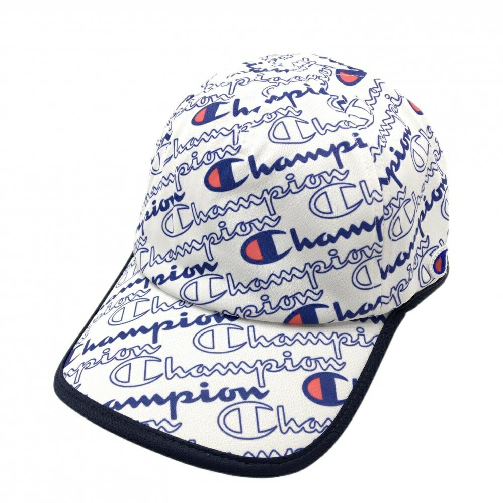 【新品】チャンピオン キャップ 白×ネイビー×レッド ロゴ総柄 速乾 UVカット レディース 55cm～57cm ゴルフウェア Champion
