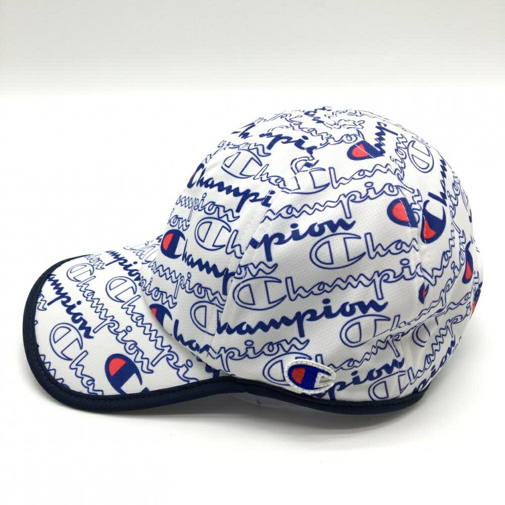 【新品】チャンピオン キャップ 白×ネイビー×レッド ロゴ総柄 速乾 UVカット レディース 55cm～57cm ゴルフウェア Champion