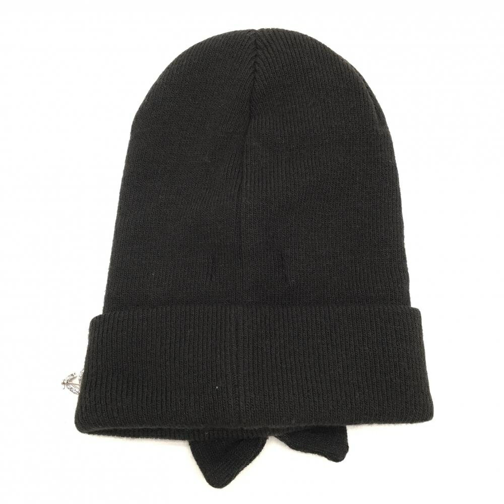 【超美品】マークアンドロナ ニット帽 黒 ウール混 リボン レディース FREE ゴルフウェア MARK＆LONA