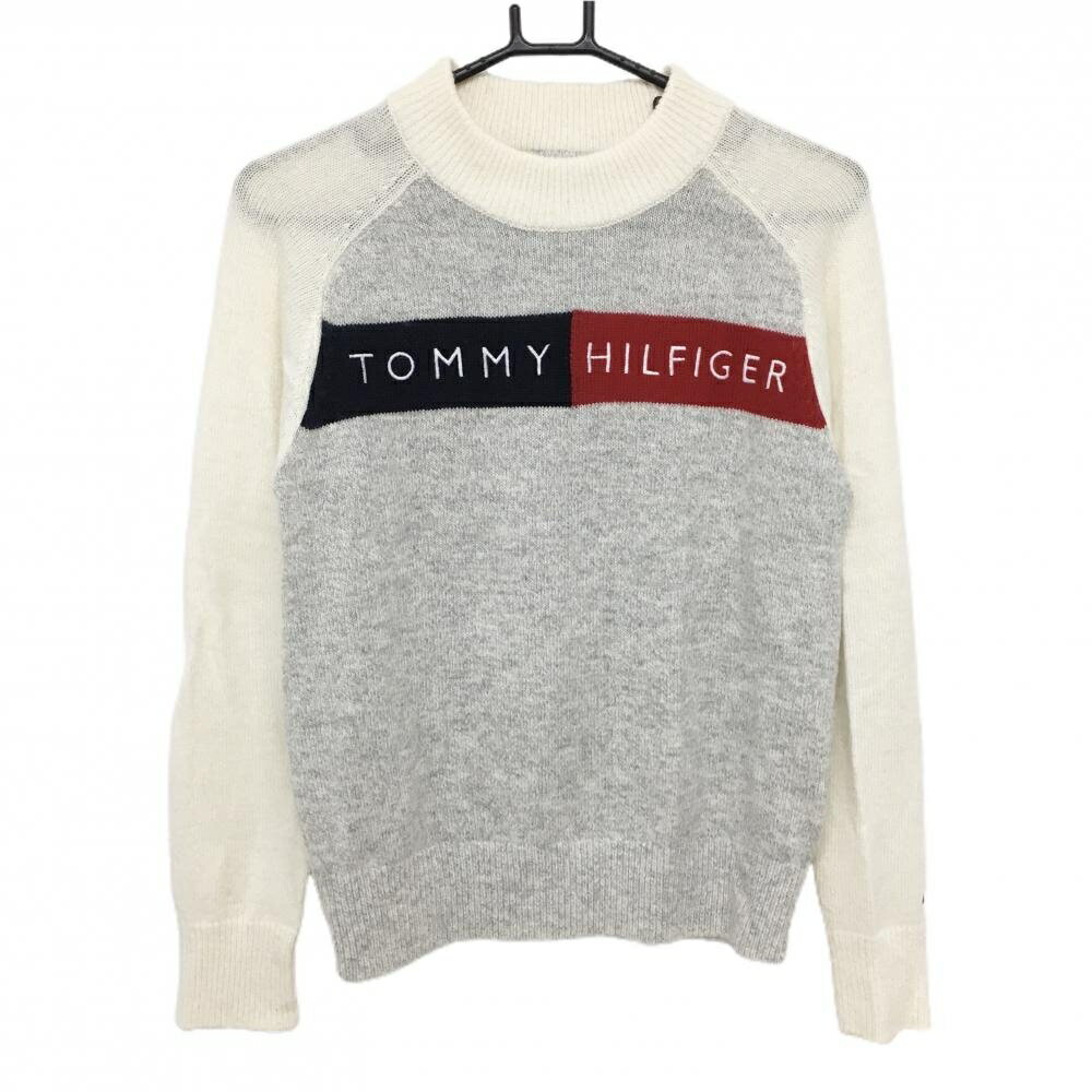 【超美品】トミーヒルフィガーゴルフ ハイネックセーター 杢グレー系×アイボリー×レッド レディース M ..