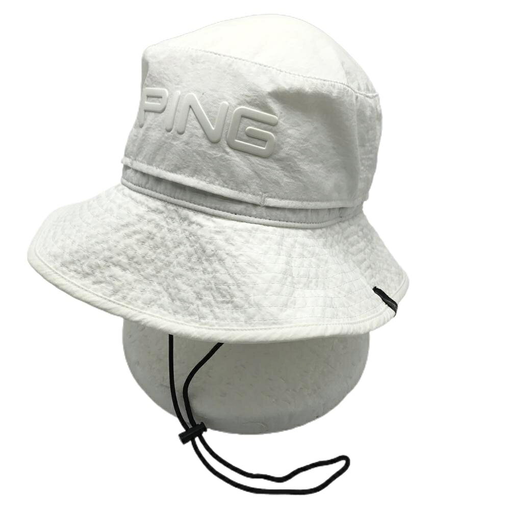 ピン ハット 白 立体ロゴ メッシュネックガード付き あご紐 ONE SIZE FITS ALL ゴルフウェア 2024年モデル PING