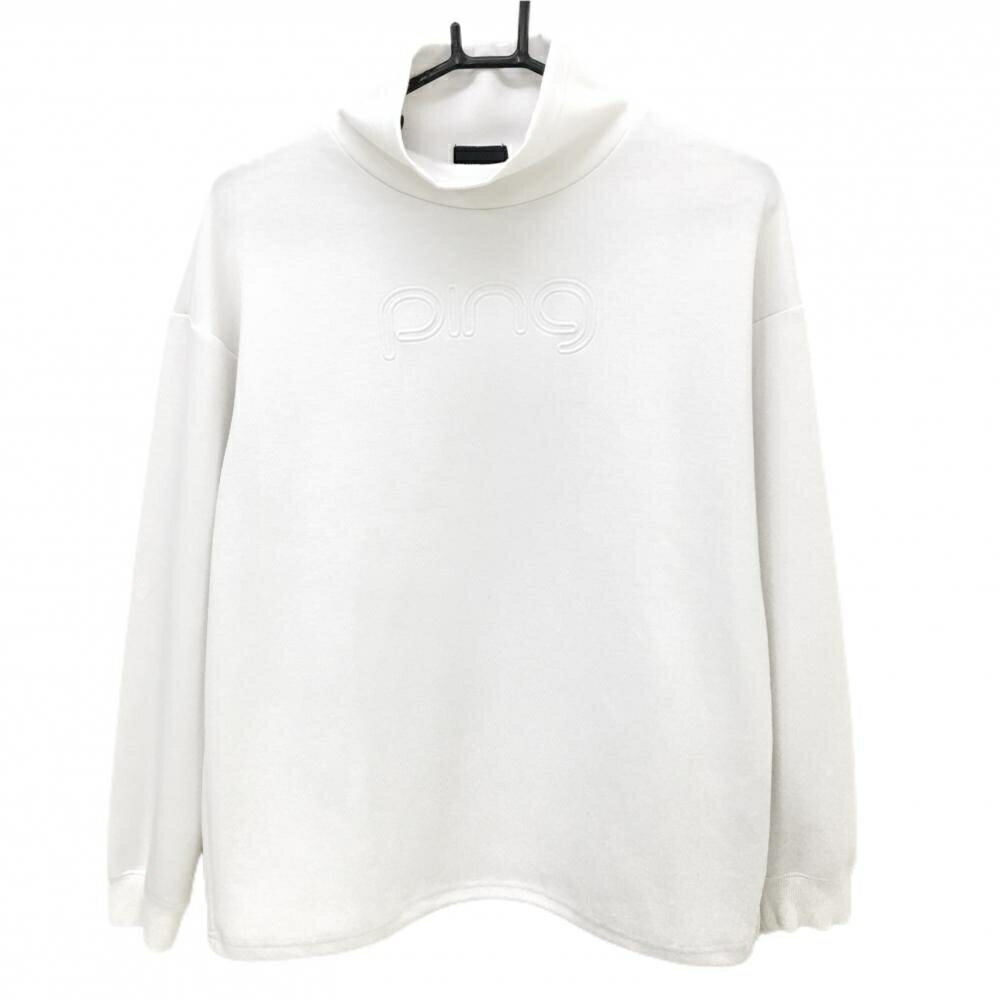 ピン 長袖ハイネックシャツ 白 フロントロゴ 全体的に毛羽立ち レディース M ゴルフウェア 2023年モデル PING