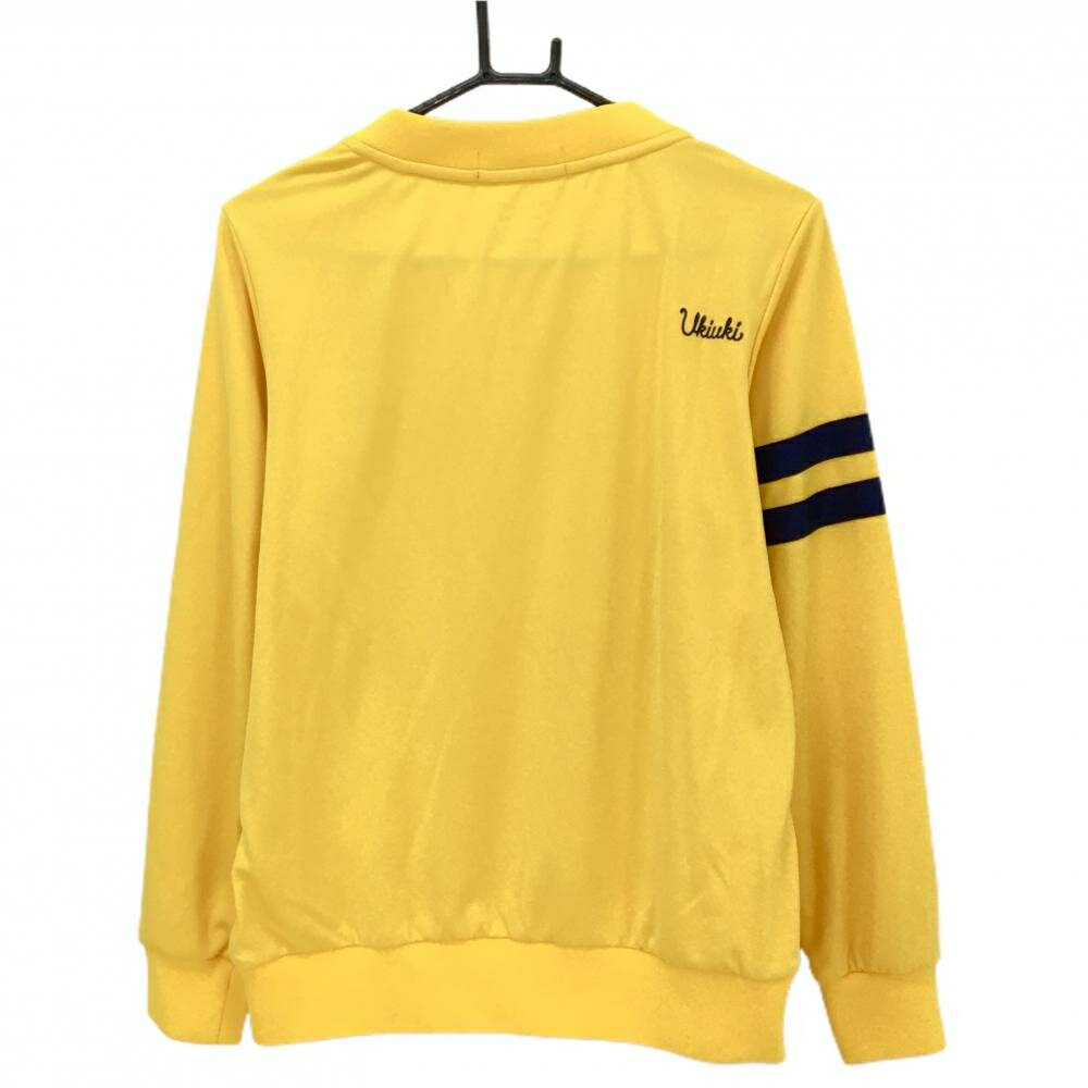 【超美品】ルコックゴルフ トレーナー イエロー×ネイビー ロゴ 袖ライン 薄手 レディース L ゴルフウェア le coq sportif