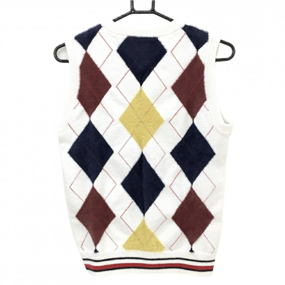【美品】トミーヒルフィガー ニットベスト 白×ボルドー×ネイビー アーガイル 一部起毛 レディース M ゴルフウェア Tommy Hilfiger Golf