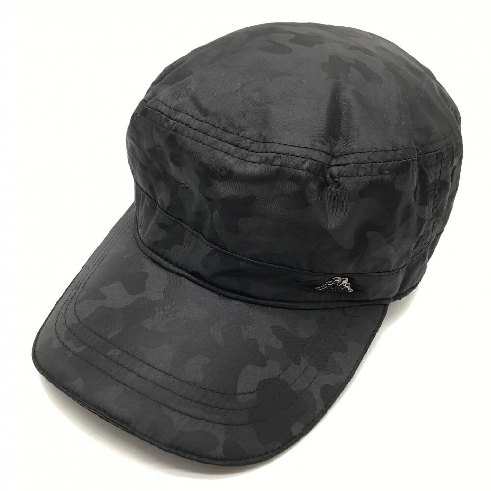 【超美品】カッパ ワークキャップ 黒 カモフラ柄地模様 迷彩 内側起毛 フリーサイズF ゴルフウェア Kappa