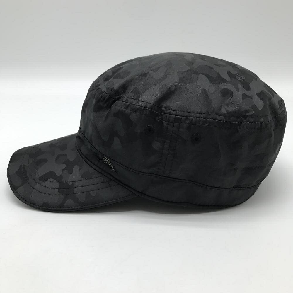【超美品】カッパ ワークキャップ 黒 カモフラ柄地模様 迷彩 内側起毛 フリーサイズF ゴルフウェア Kappa