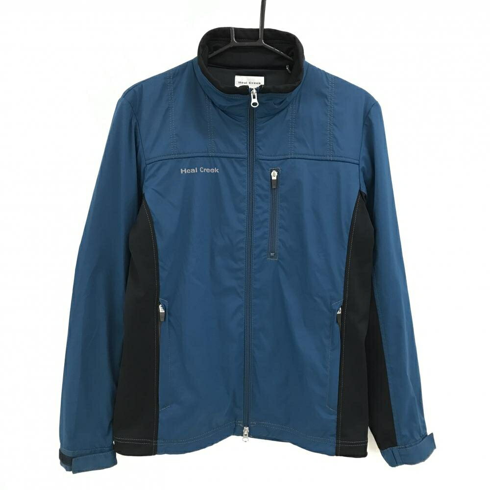 【美品】ヒールクリーク ジャケット ブルー×黒 一部裏起毛 切替 ダブルジップ メンズ 48(M) ゴルフウェア Heal Creek