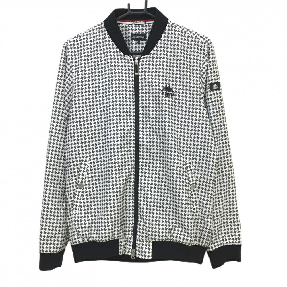 【美品】カッパ ジャケットブルゾン 白×黒 千鳥総柄 ダブルジップ 裏地メッシュ メンズ L ゴルフウェア Kappa