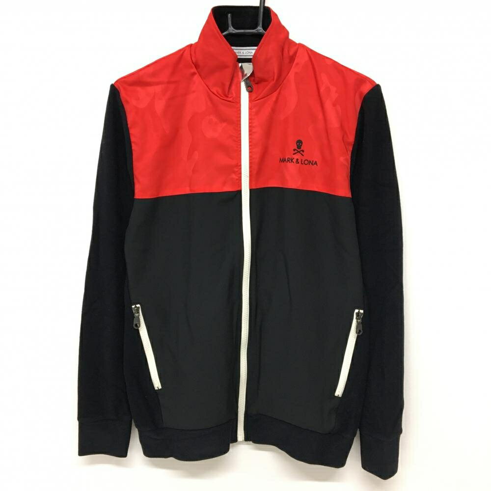 【超美品】マークアンドロナ 異素材ジャケット 黒×レッド 上部迷彩地模様 カモフラ フリース メンズ 46(M) ゴルフウェア MARK＆LONA