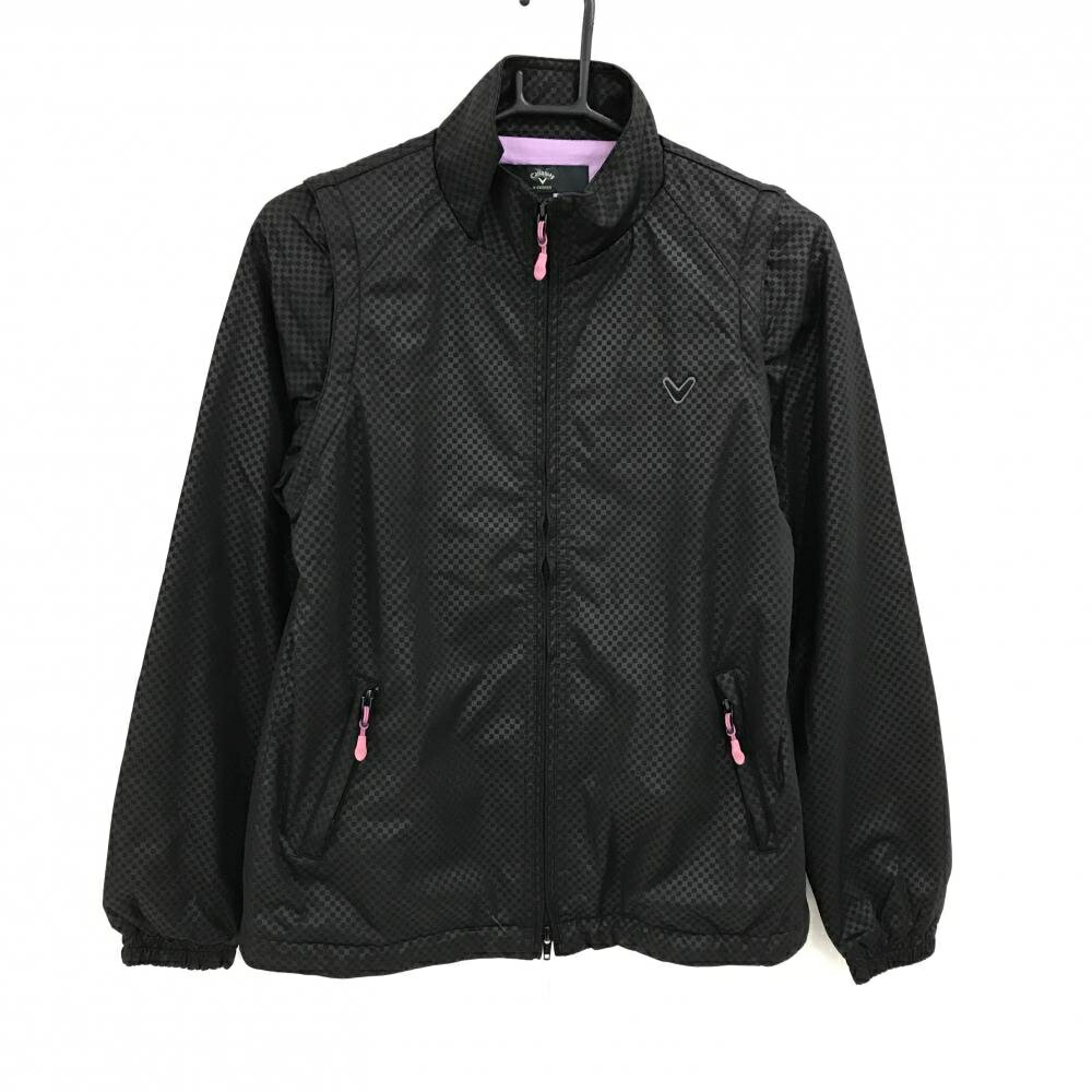 【美品】キャロウェイ 2WAY中綿ジャケット 黒 ブロックチェック地模様 袖着脱可 レディース M ゴルフウェア Callaway