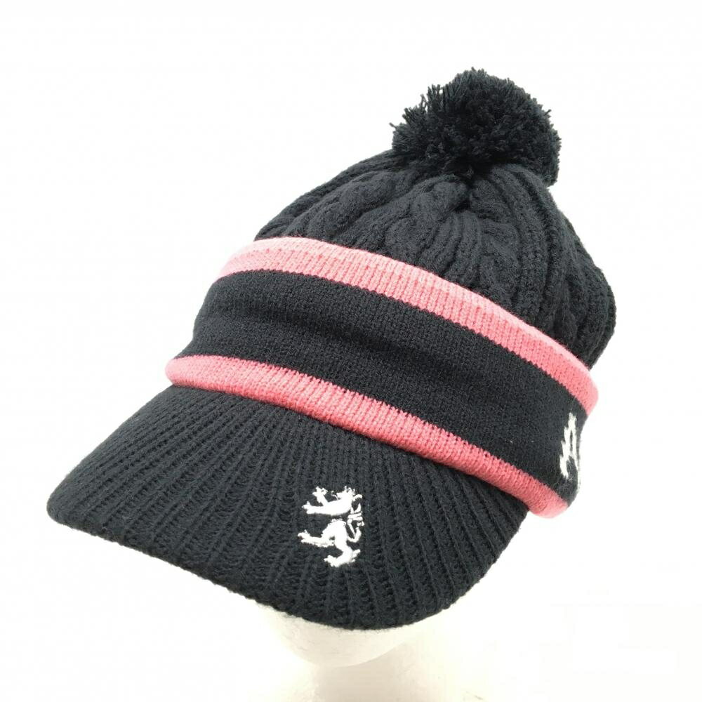 【新品】アドミラル つば付ニット帽 ダークネイビー×ピンク ボンボン付 ケーブル編み フリー ゴルフウェア Admiral