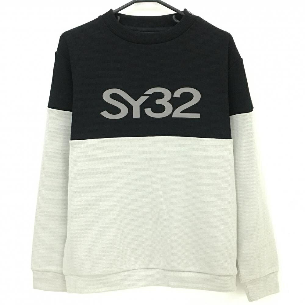 【新品】SY32 ハイネックトレーナー ライトベージュ×黒 ニット 裏起毛 メンズ XL ゴルフウェア 2023年..