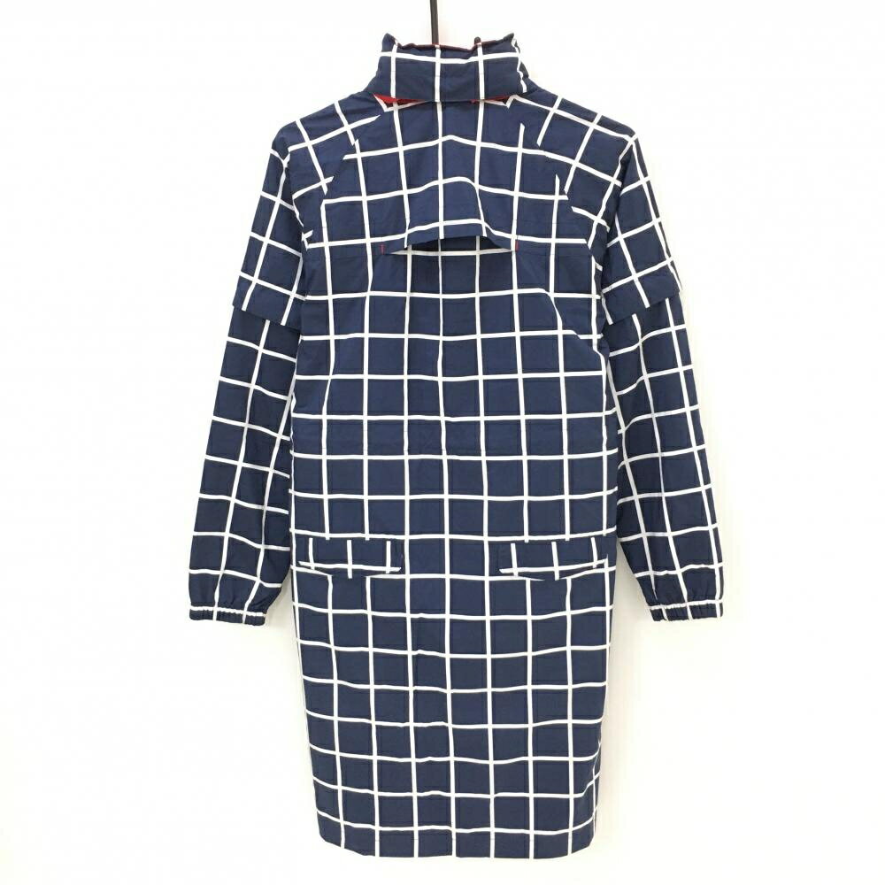 ルコックゴルフ 2WAYレインワンピース ネイビー×白 格子柄 メッシュ裏地 袖着脱可 収納袋付 レディース L ゴルフウェア le coq sportif