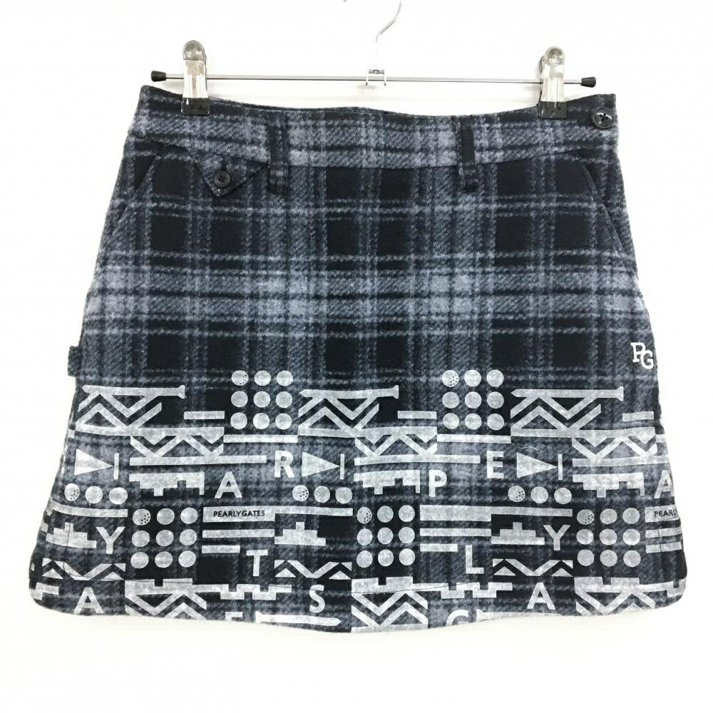 【新品】パーリーゲイツ スカート ネイビー×白 チェック 表起毛 下部プリント レディース 1(M) ゴルフ..
