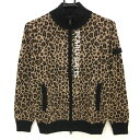 【新品】パーリーゲイツ ニットジャケット リベージュ系×黒 レオパード柄 ロゴ白 カシミヤ混 レディース 0(S) ゴルフウェア PEARLY GATES