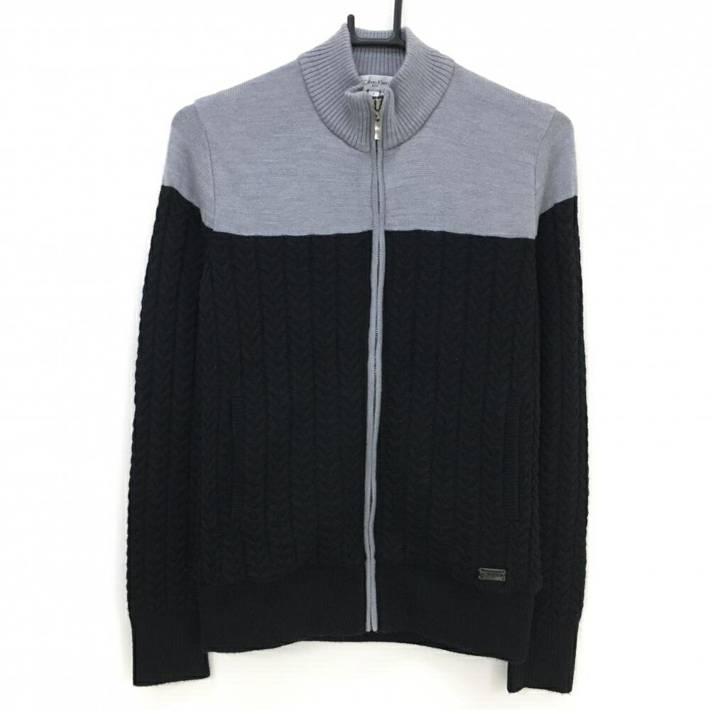 【美品】カルバンクラインゴルフ ニットジャケット 黒×グレー ケーブル編み 裏地付 レディース S ゴル..