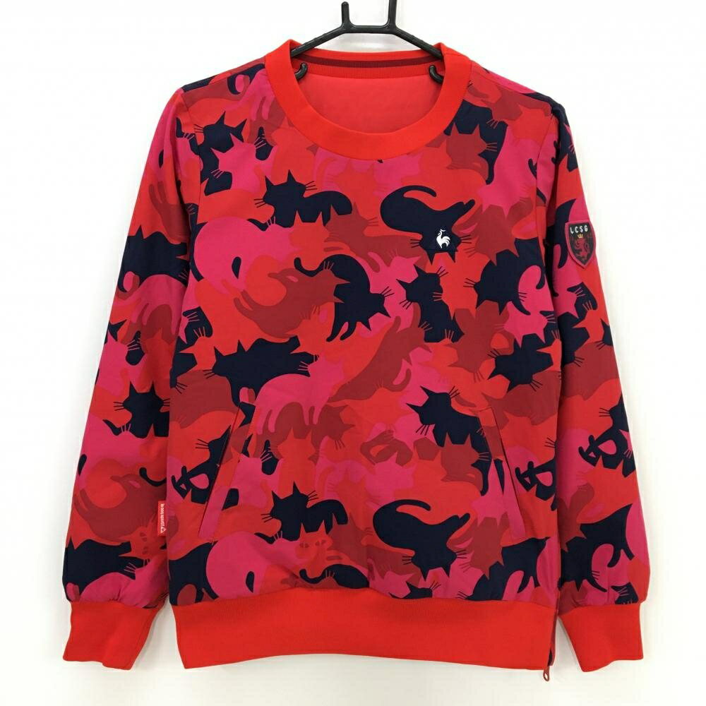 【超美品】ルコックゴルフ 中綿リバーシブルスニード ピンク×レッド 猫柄 サイドジップ レディース M ..