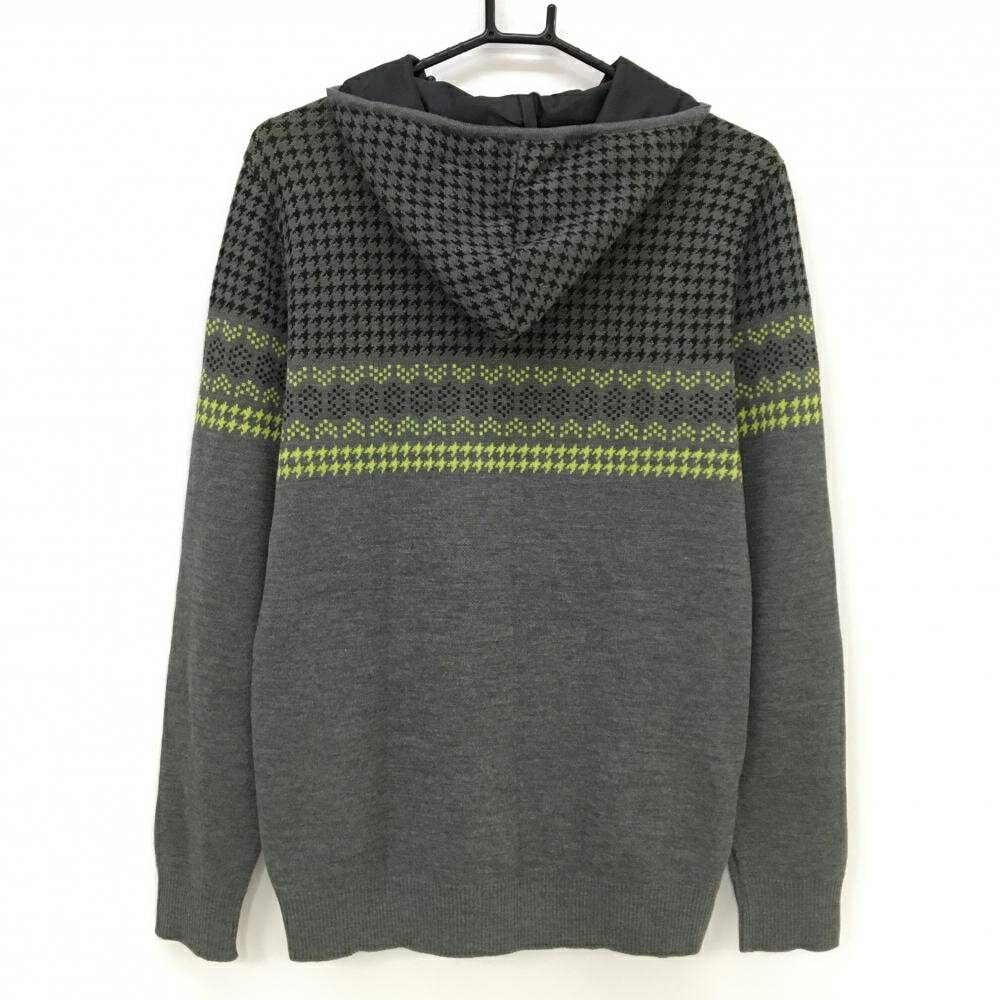 【超美品】プーマ フード付セーター グレー×イエロー 上部千鳥格子 ハーフジップ ニット 前身頃裏地付 メンズ L ゴルフウェア PUMA