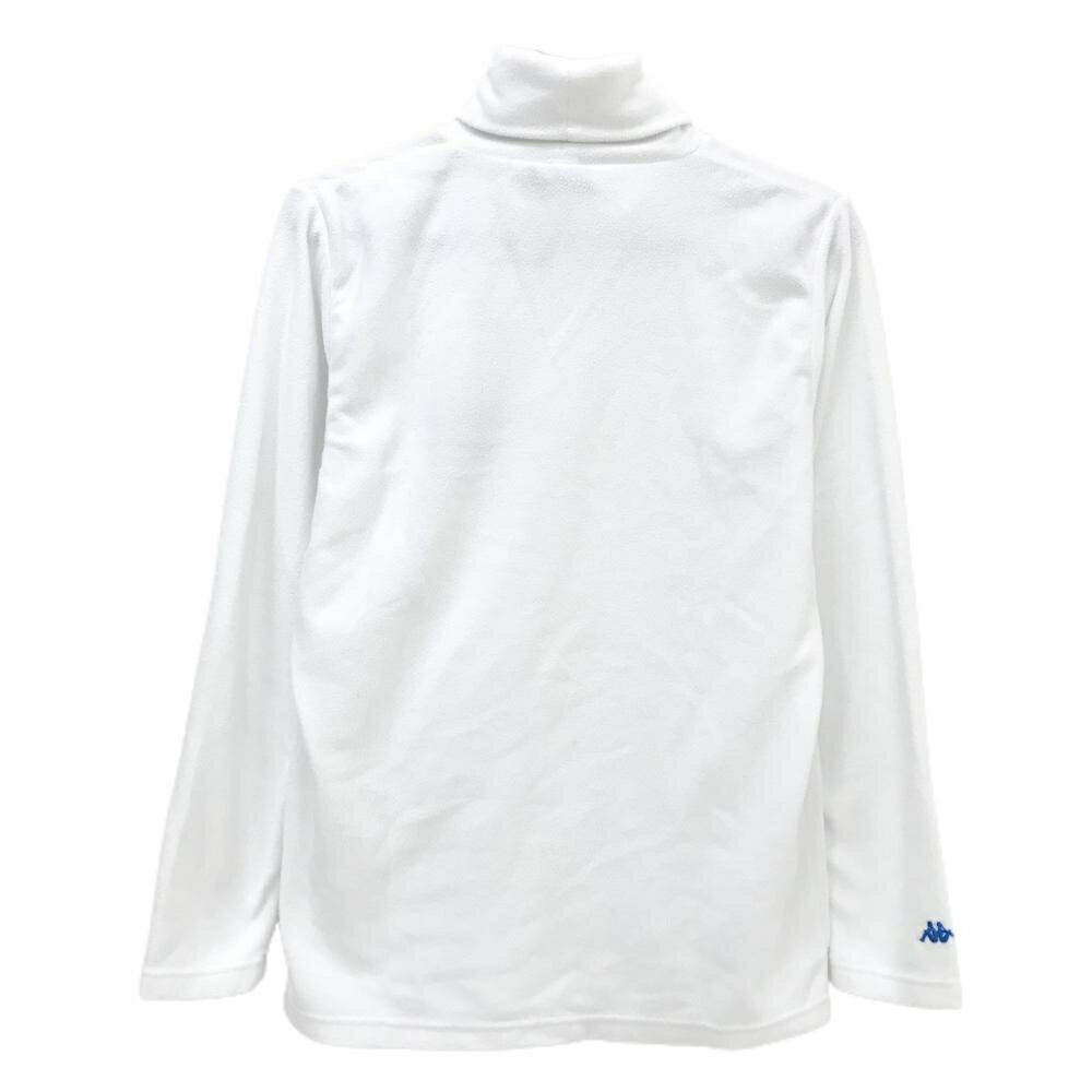 【美品】カッパ 長袖ハイネックシャツ 白×ブルー フリース 刺しゅう メンズ M ゴルフウェア Kappa