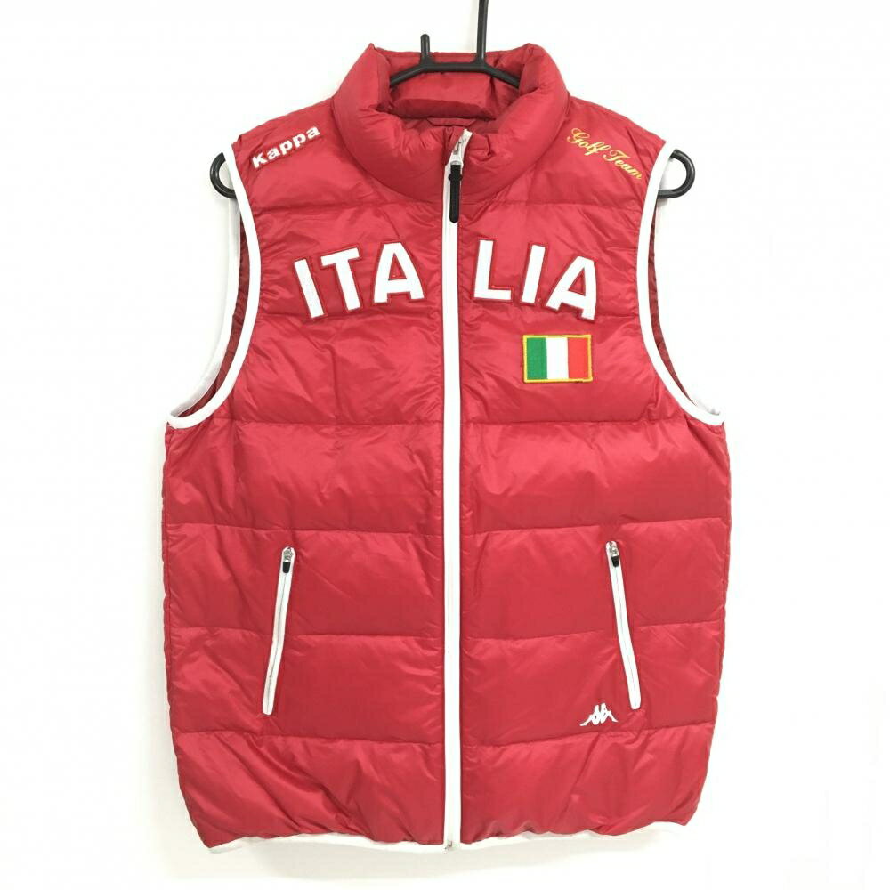 カッパ ダウンベスト レッド×白 ビッグITALIAワッペン 軽量 メンズ L ゴルフウェア Kappa