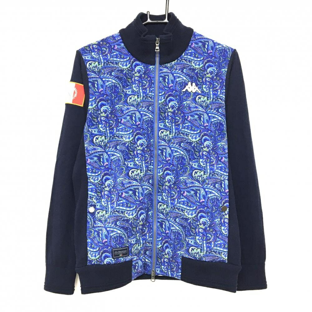 【美品】カッパ 中綿ニットジャケット ブルー×パープル×ネイビー 前身頃中綿×ペイズリー柄 ウール混 メンズ M ゴルフウェア Kappa