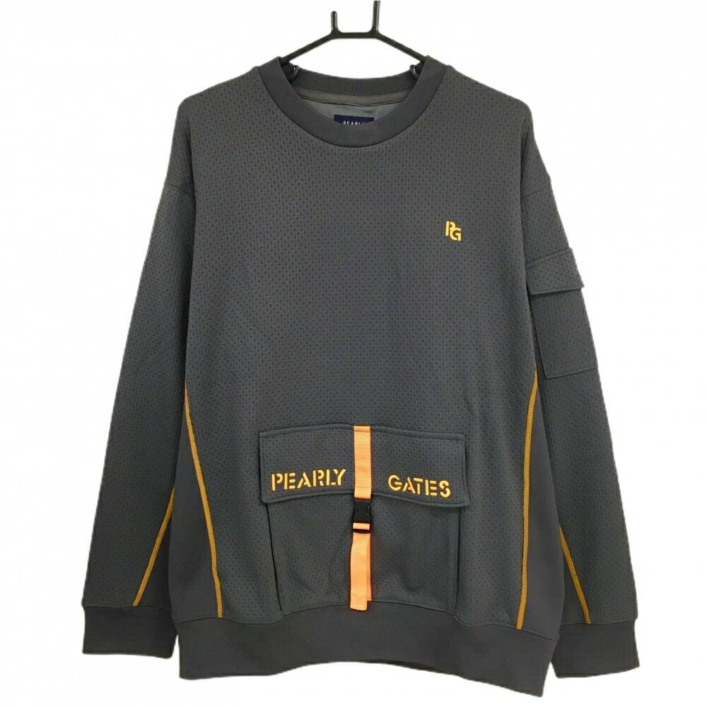 【新品】パーリーゲイツ トレーナー グレー×オレンジ 腹部ポケット メンズ 5(L) ゴルフウェア PEARLY GATES