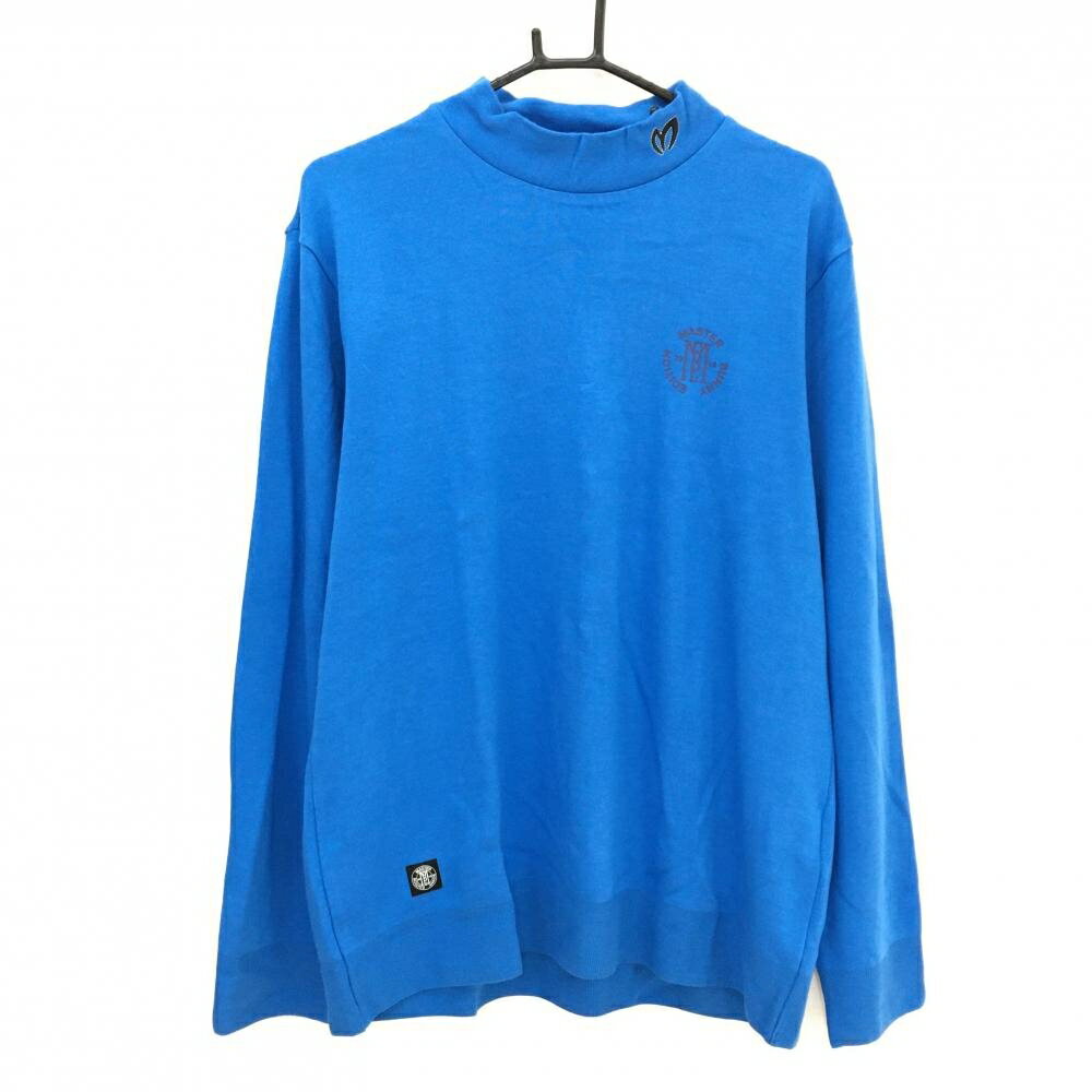 【超美品】マスターバニー ハイネックセーター ブルー ネックロゴ刺しゅう メンズ 5(L) ゴルフウェア 2..