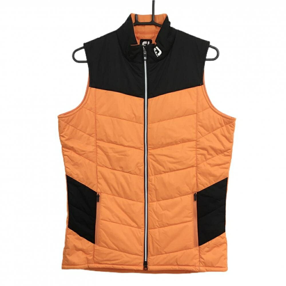 【美品】フットジョイ 中綿ベスト オレンジ×黒 ネックロゴ ダブルジップ メンズ M ゴルフウェア FootJoy