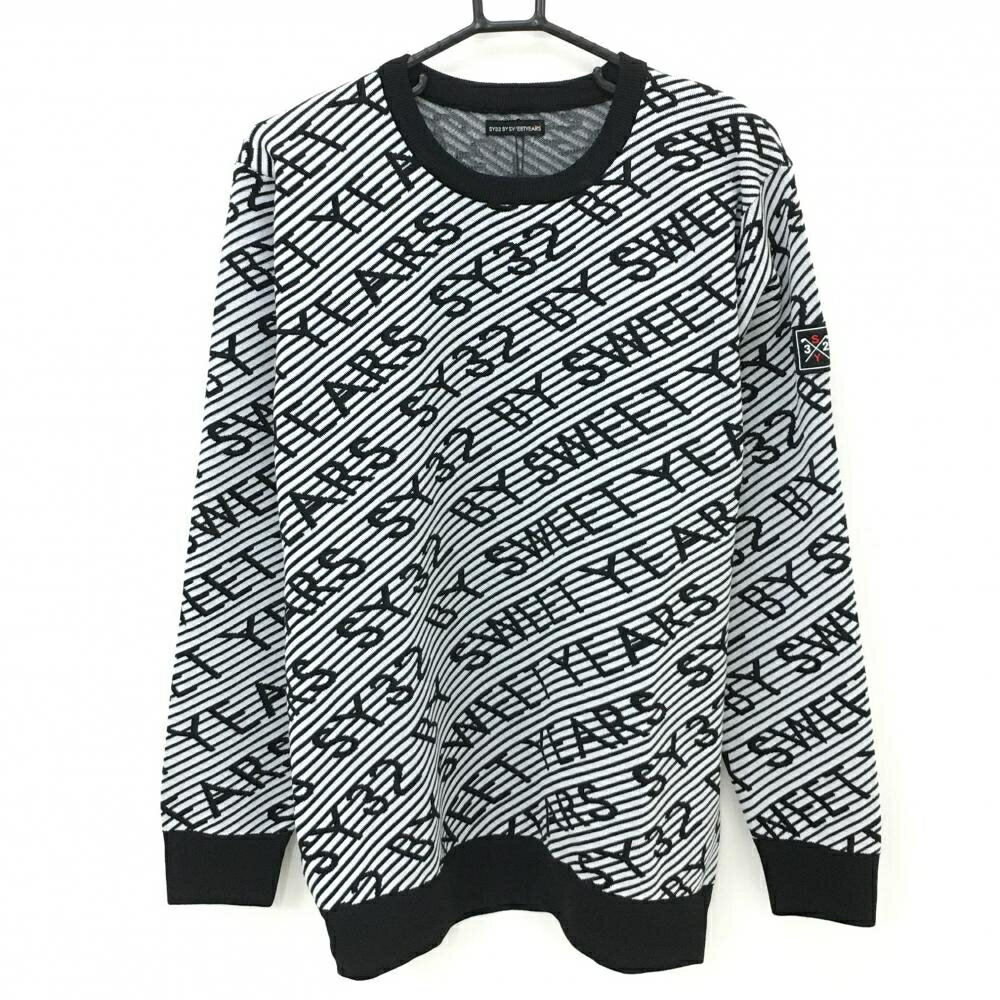【新品】SY32 セーター 黒×白 ロゴ総柄 斜めボーダー ニット メンズ XL ゴルフウェア 2023年モデル SY3..