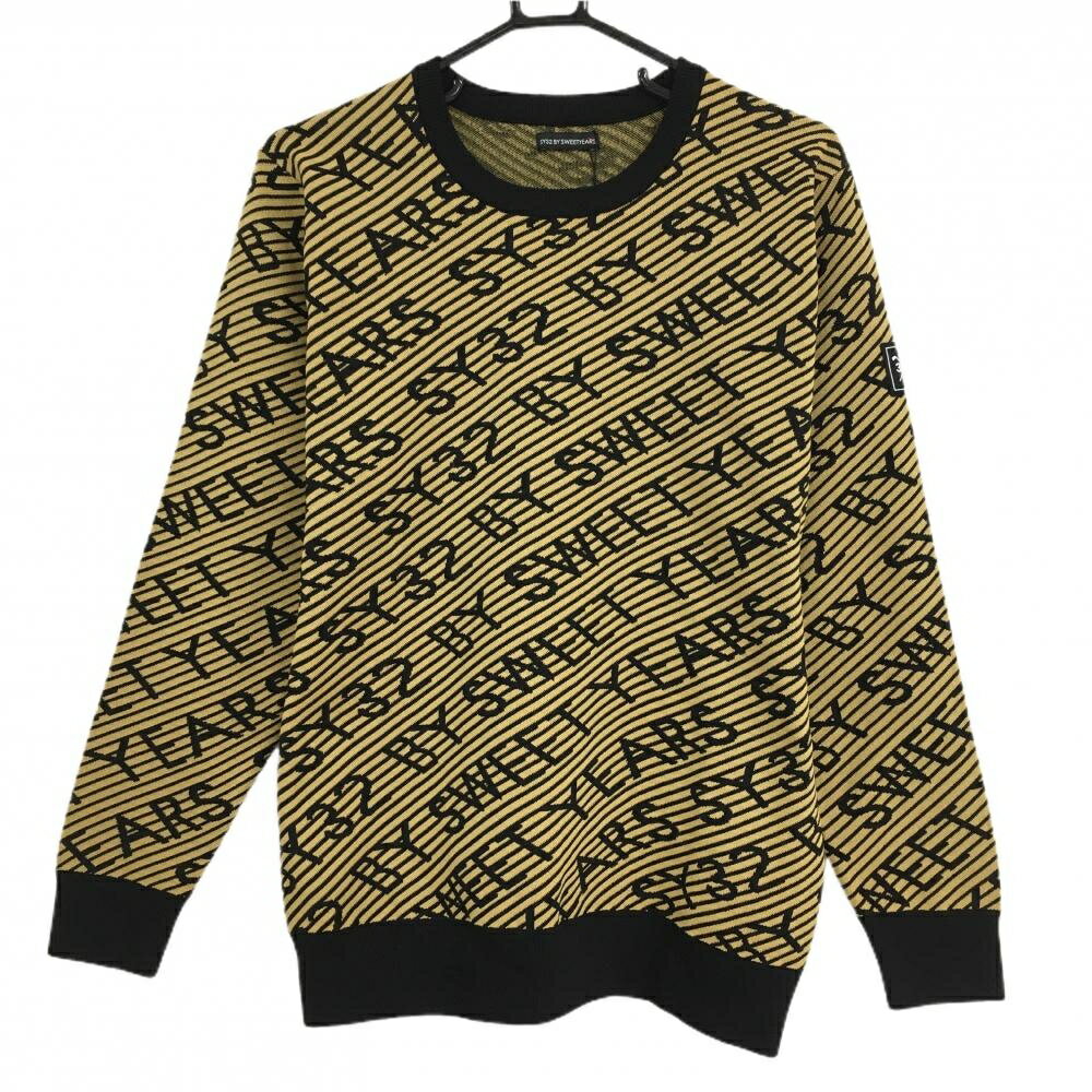 【新品】SY32 セーター イエロー×黒 ロゴ総柄 斜めボーダー ニット メンズ M ゴルフウェア 2023年モデ..