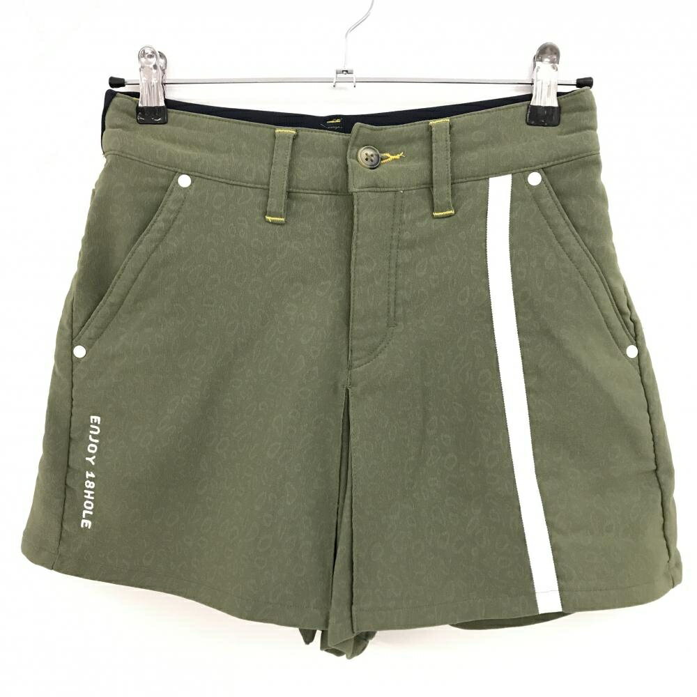 【超美品】フィラゴルフ キュロットスカート カーキ×白 レオパード柄地模様 裏起毛 ストレッチ レディ..