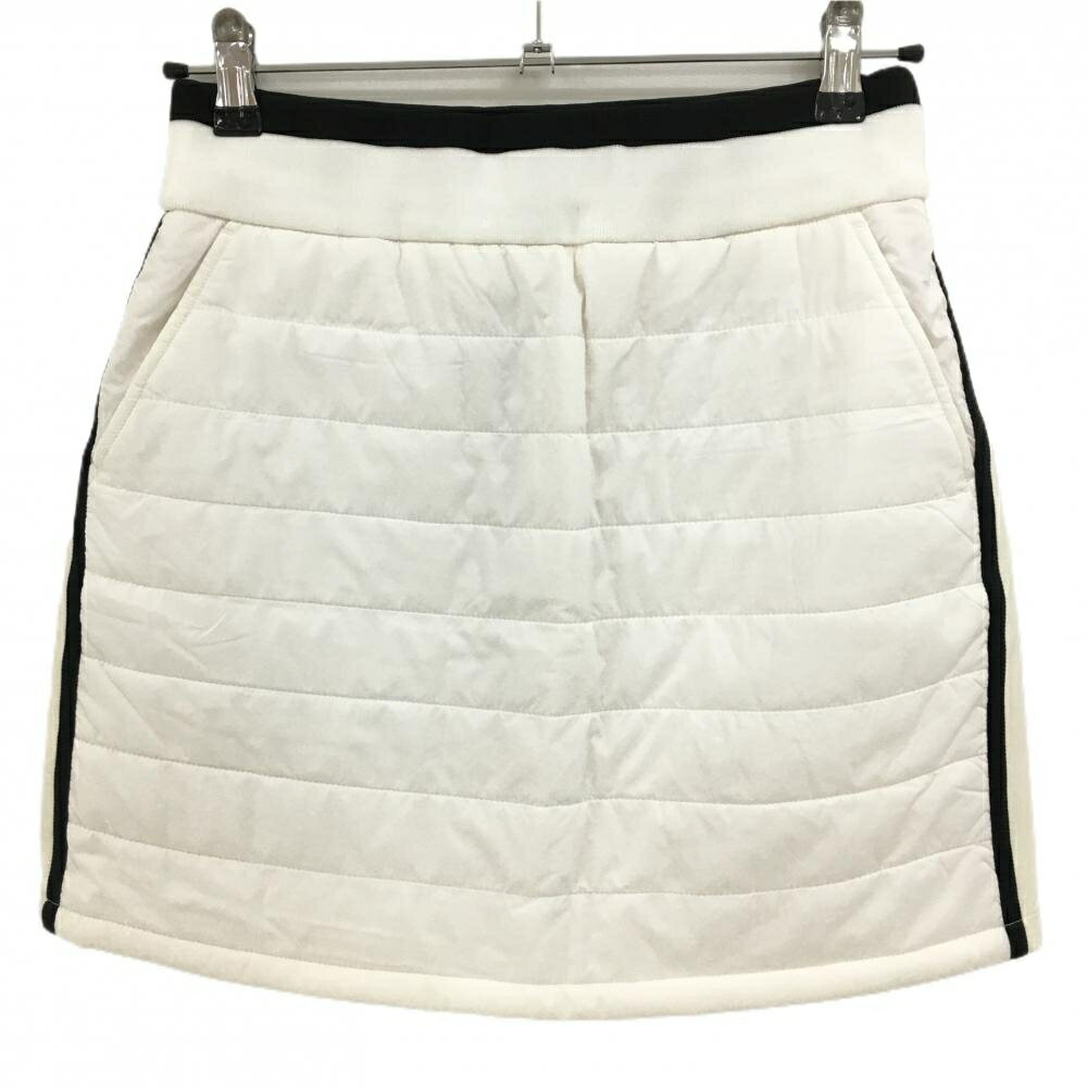 【美品】マンシングウェア 中綿切替スカート 白 前身頃中綿 サイドライン黒 ウエストゴム レディース M ゴルフウェア Munsingwear