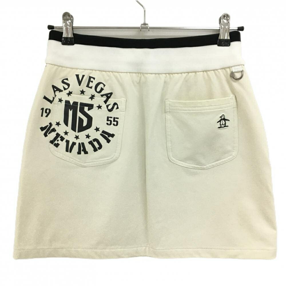 【美品】マンシングウェア 中綿切替スカート 白 前身頃中綿 サイドライン黒 ウエストゴム レディース M ゴルフウェア Munsingwear