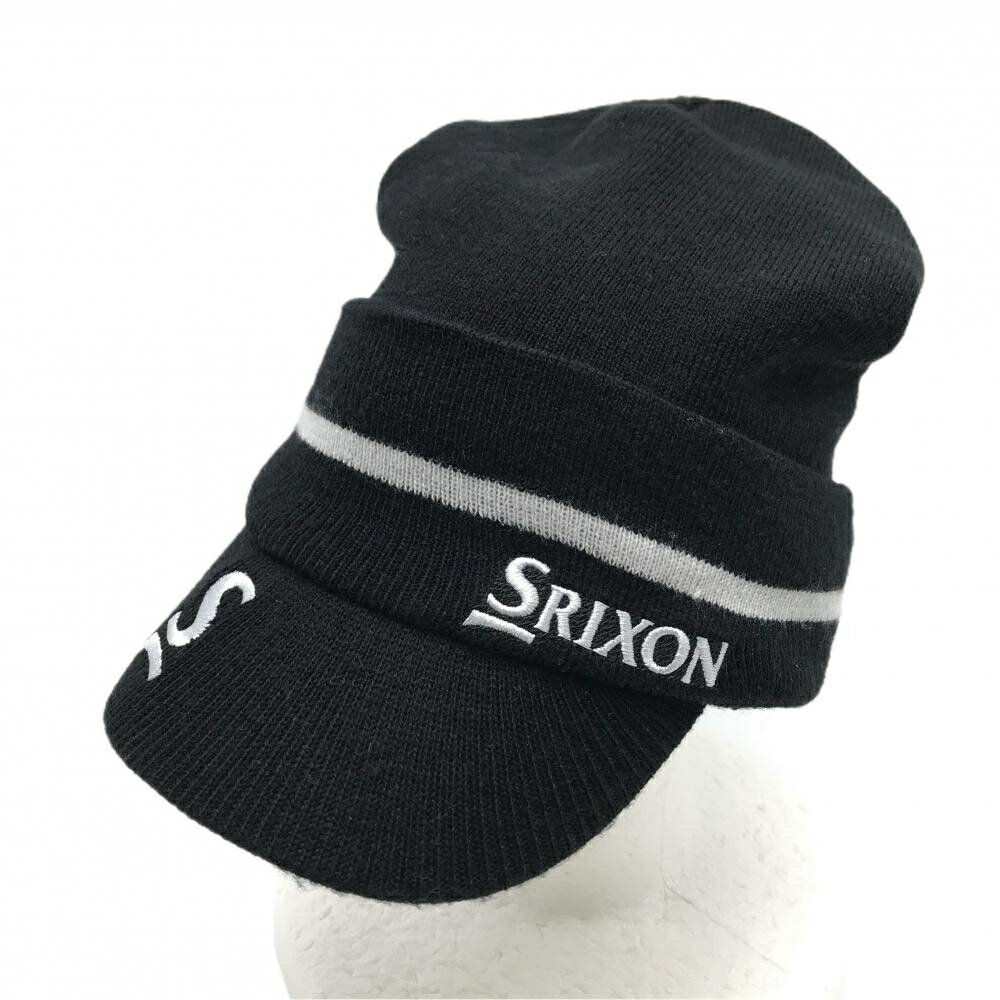 【美品】スリクソン 3WAYつば付きニット帽 黒×白 ロゴ サンバイザー ニット帽 フリーサイズ ゴルフウェア SRIXON