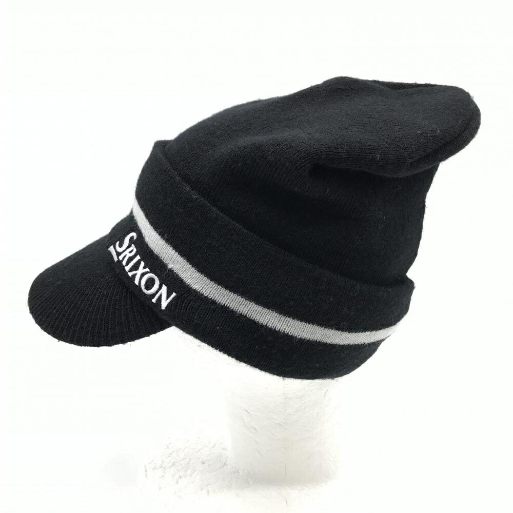 【美品】スリクソン 3WAYつば付きニット帽 黒×白 ロゴ サンバイザー ニット帽 フリーサイズ ゴルフウェア SRIXON